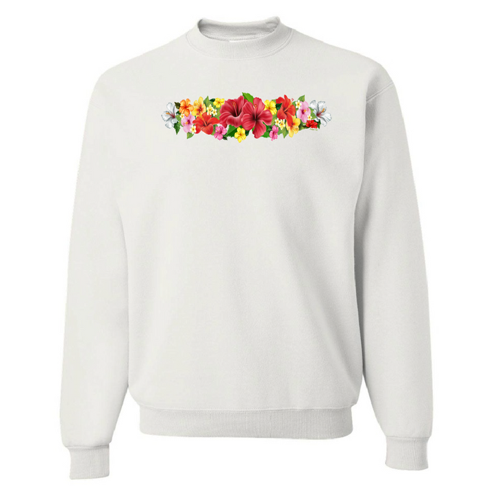white sweatshirt with flower design
