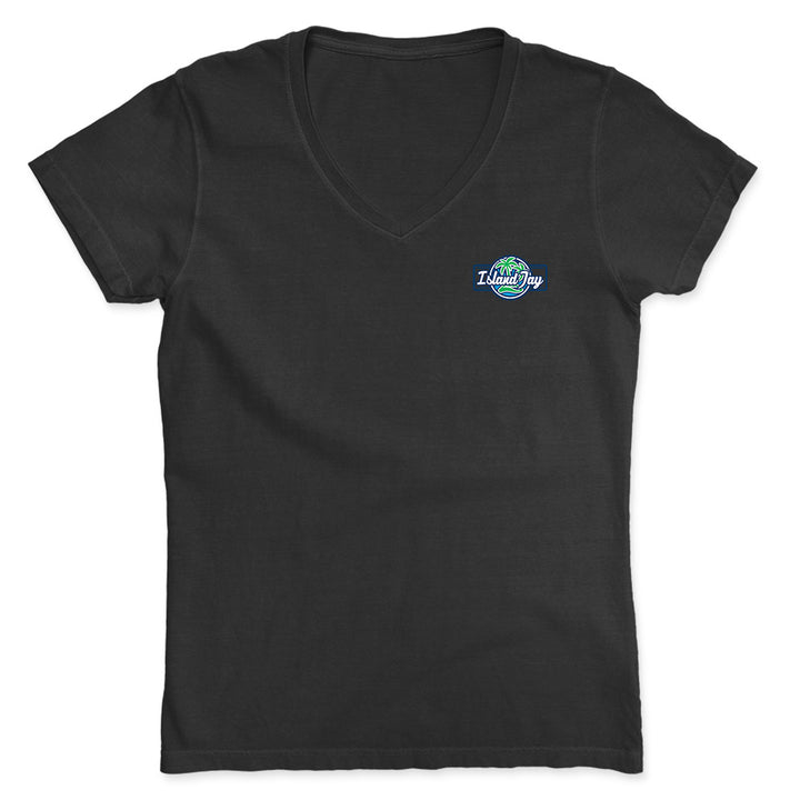 Black t-shirt with the Island Jay Logo on the front left chest