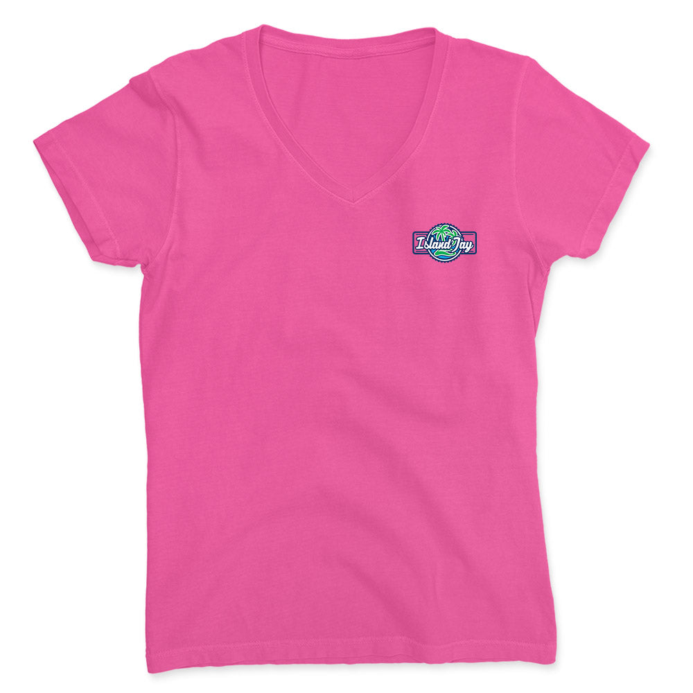 Hot Pink t-shirt with the Island Jay Logo on the front left chest