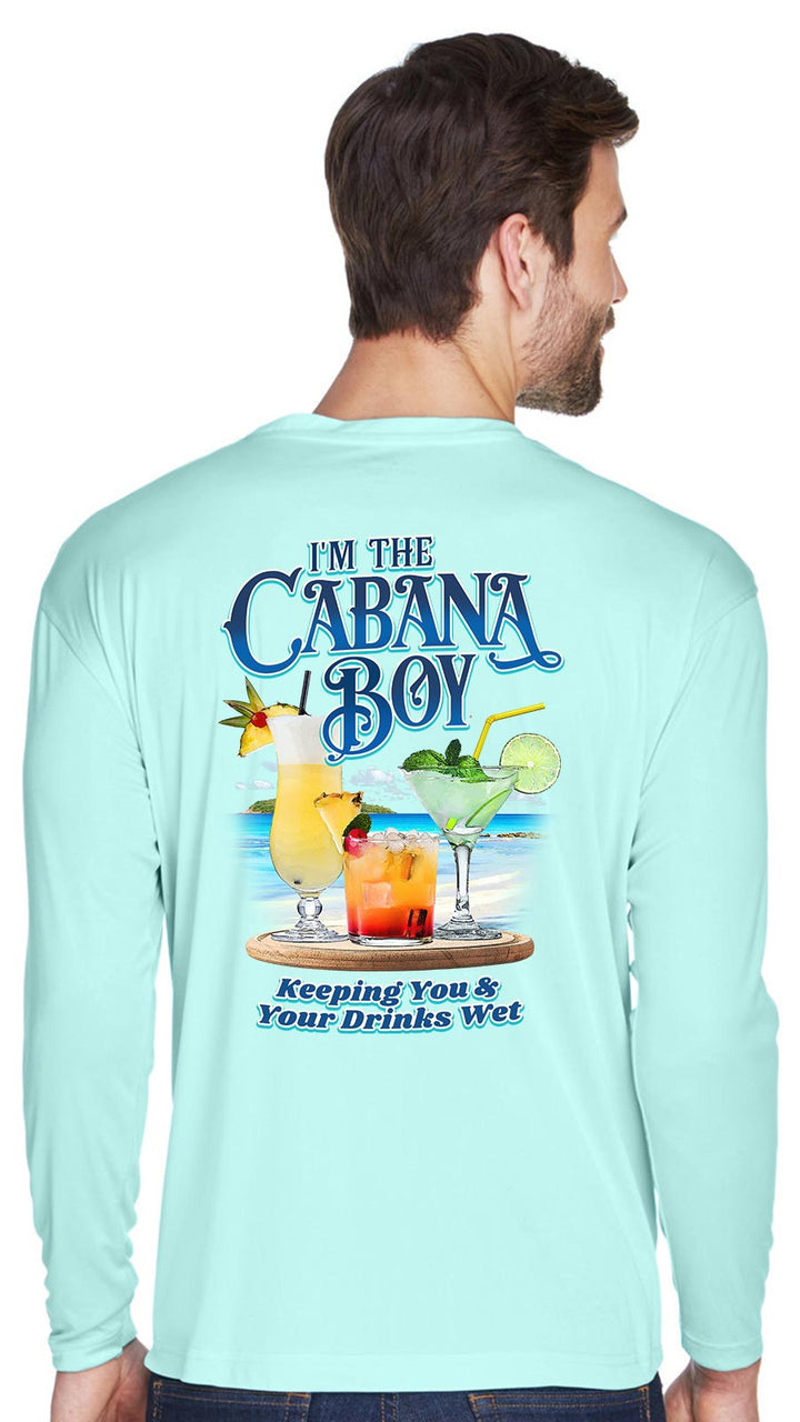 I'm The Cabana Boy Wet Long Sleeve UV Performance Shirt - Seafrost Green With Model