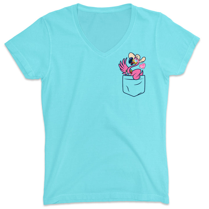 Women's Felicia The Pocket Flamingo V-Neck T-Shirt Aqua