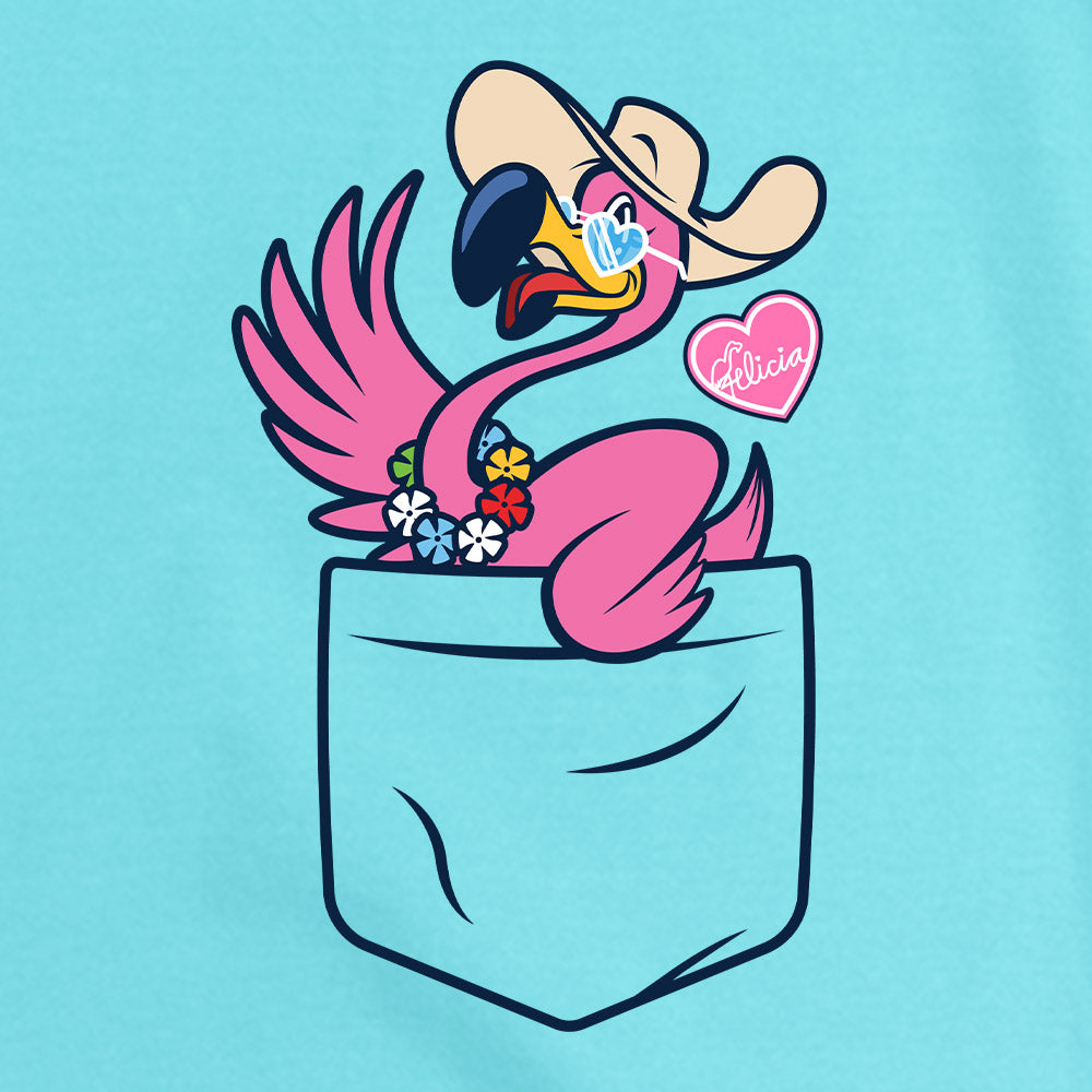 Women's Felicia The Pocket Flamingo V-Neck T-Shirt Closeup