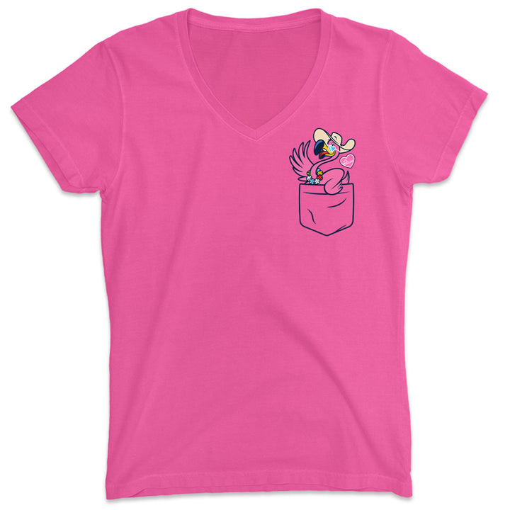 Women's Felicia The Pocket Flamingo V-Neck T-Shirt Hot Pink