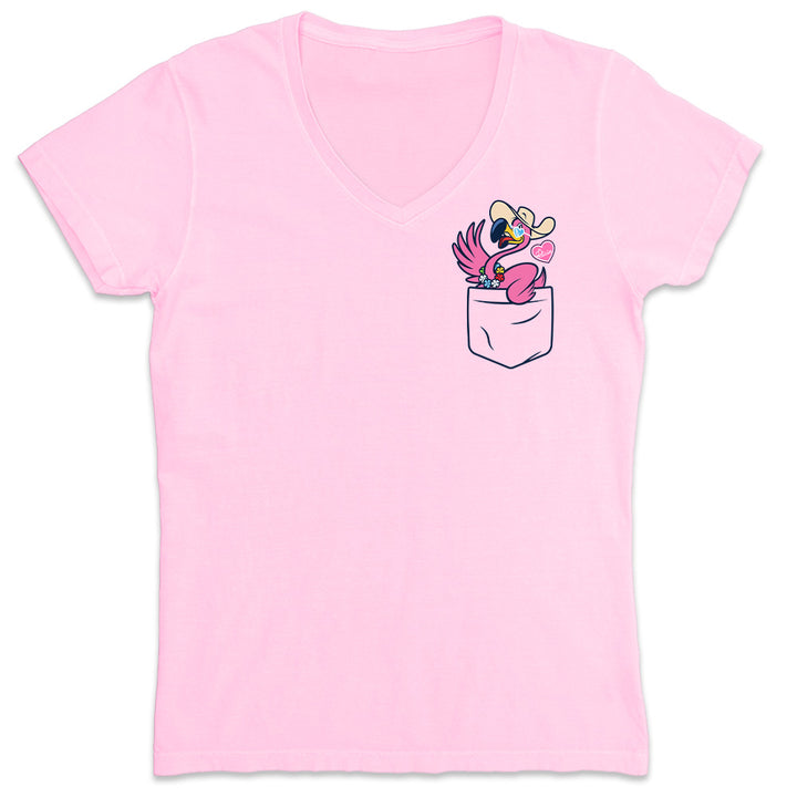 Women's Felicia The Pocket Flamingo V-Neck T-Shirt Light Pink