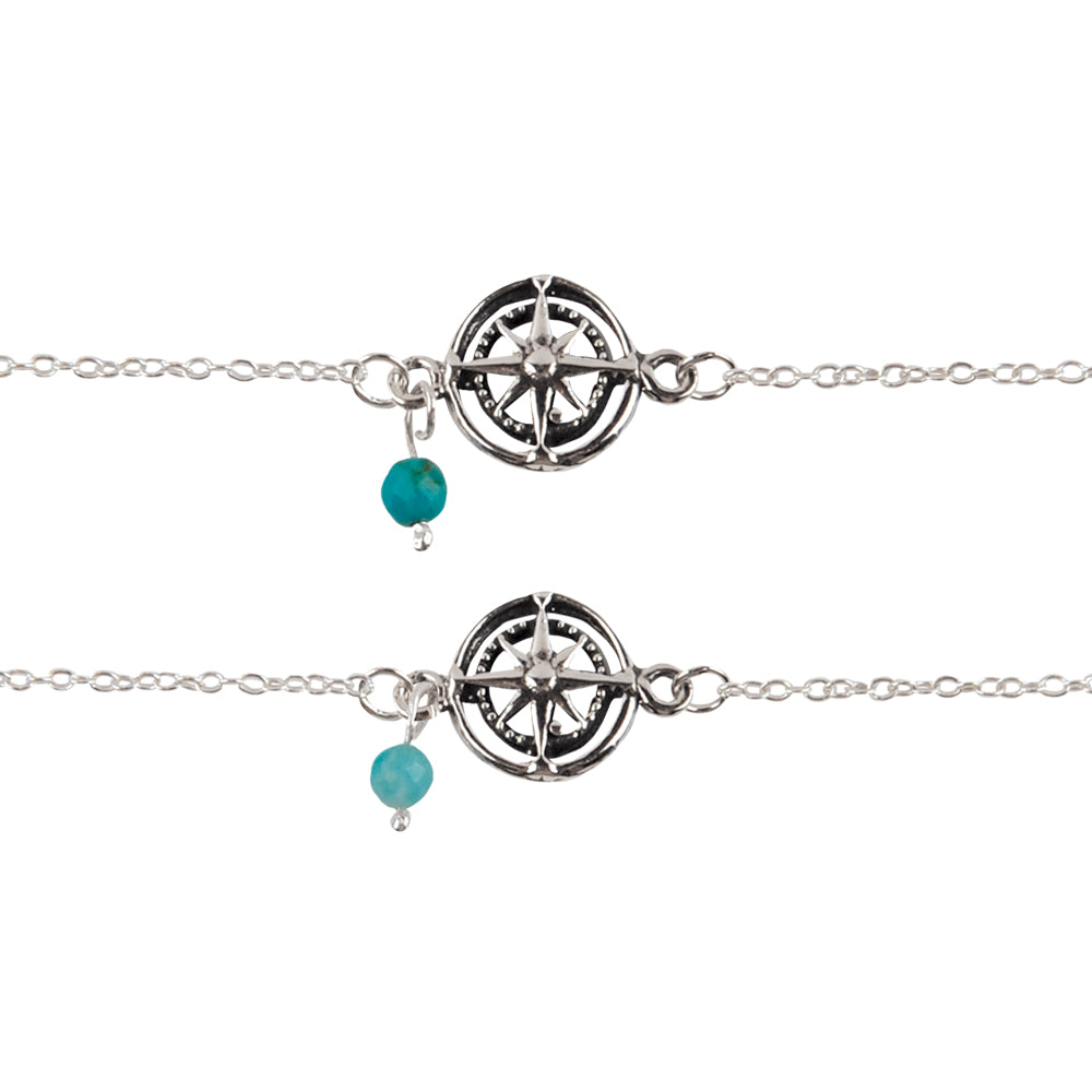 Sterling Silver Compass & Stone Anklet
