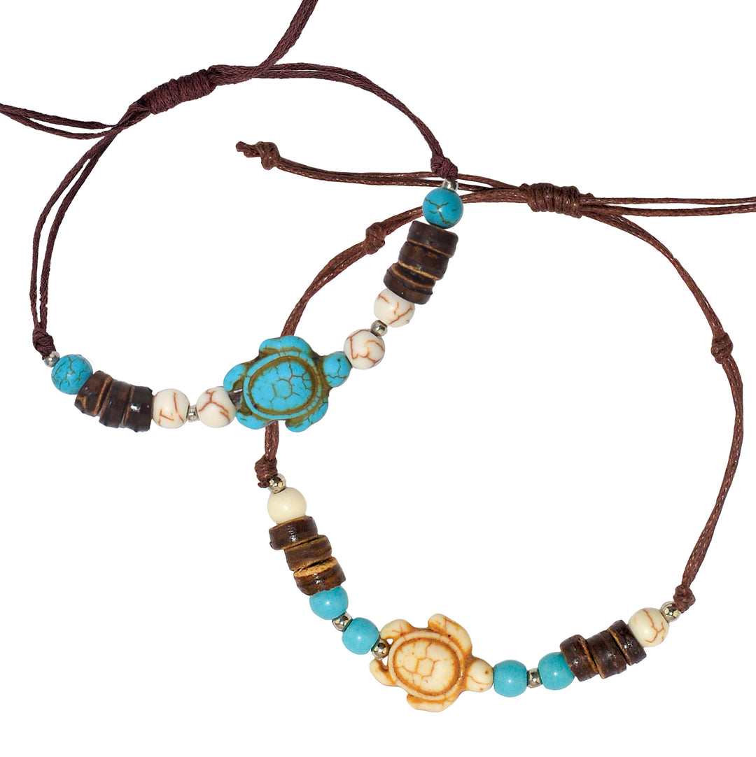 Wood Bead & Howlite Sea Turtle Bracelet (2 Pack)