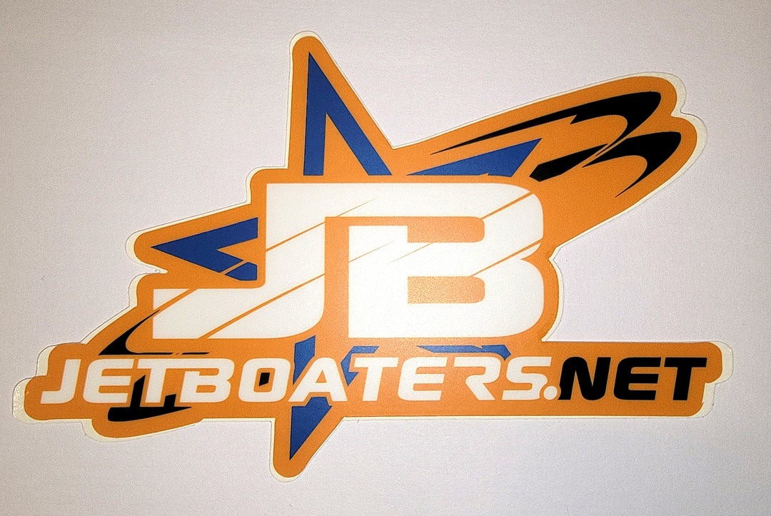 A sticker with jetboaters.net text with a yellow star logo
