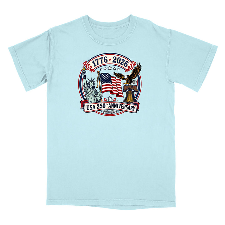 250th Patriotic design with eagle, flag and statue of liberty