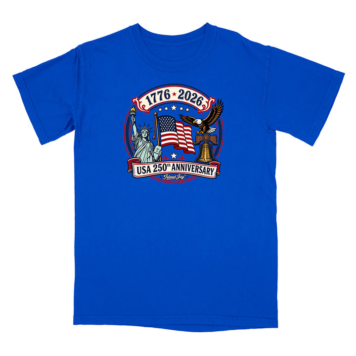 250th Patriotic design with eagle, flag and statue of liberty