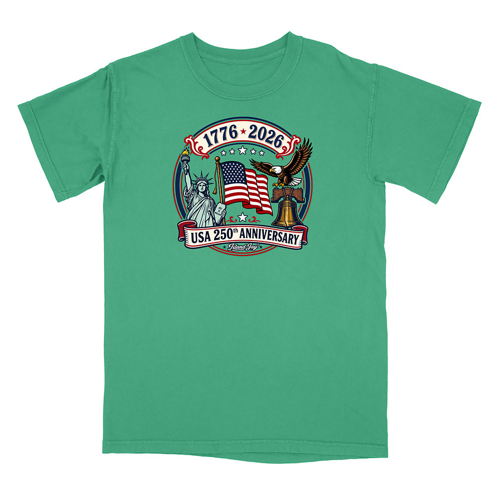 250th Patriotic design with eagle, flag and statue of liberty