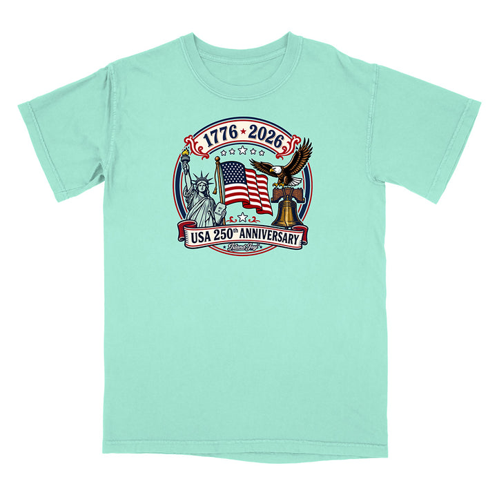 250th Patriotic design with eagle, flag and statue of liberty