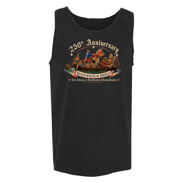 Black tank top with 250th Anniversary USA graphic design on a white background