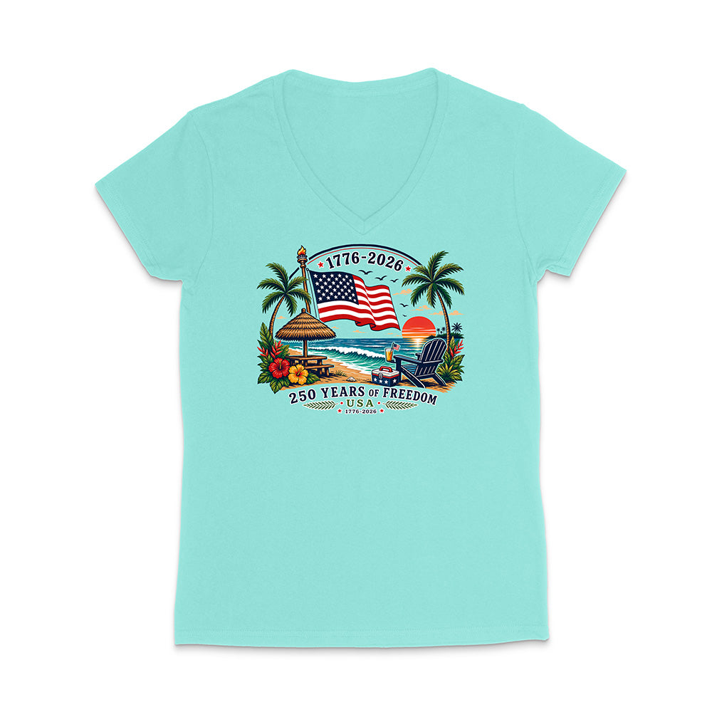 Mint T-Shirt with Patriotic Beach Graphic