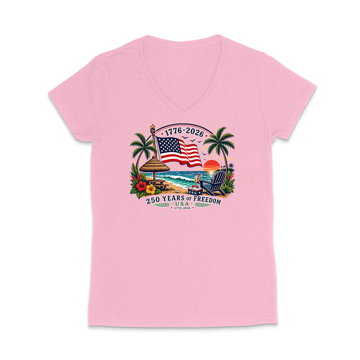 Pink T-Shirt with Patriotic Beach Graphic