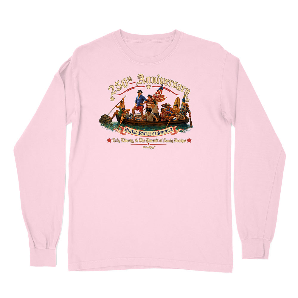 Pink long-sleeve shirt with a graphic design on a white background