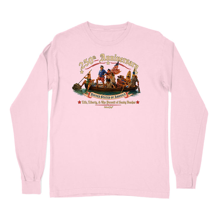 Pink long-sleeve shirt with a graphic design on a white background