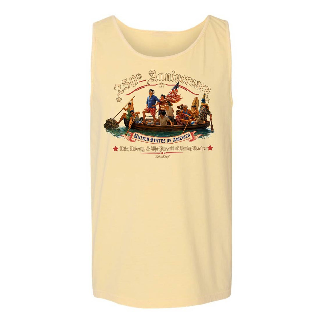 Beige tank top with a graphic design on a white background