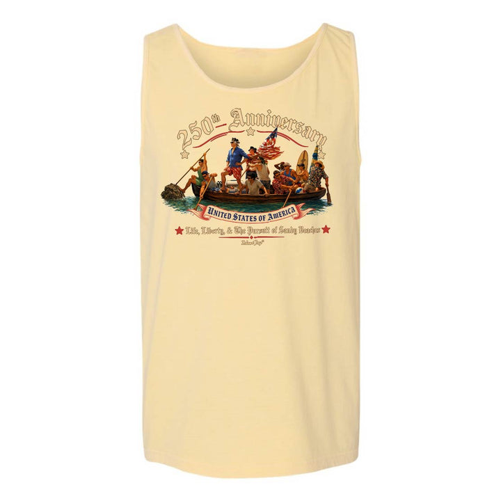 Beige tank top with a graphic design on a white background