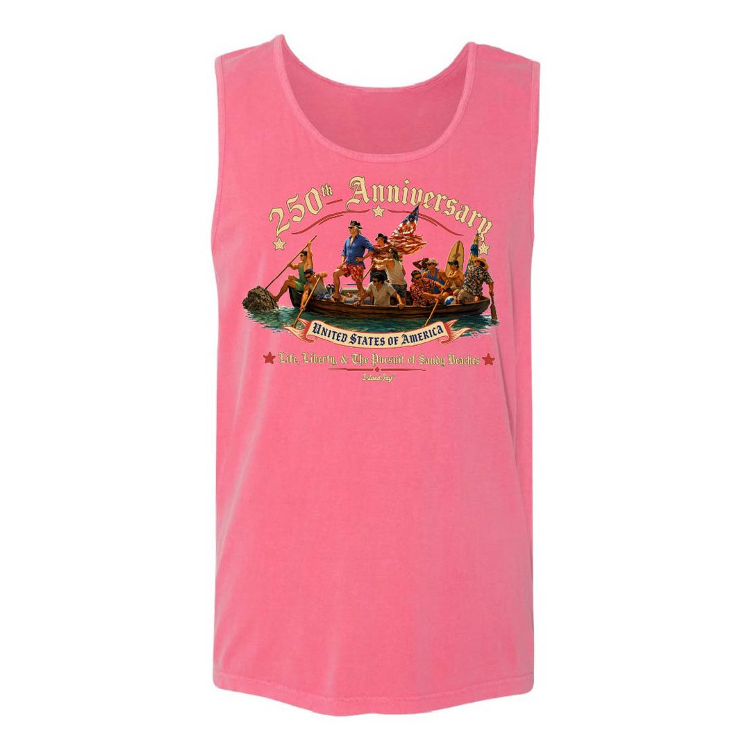 Pink tank top with a graphic design on a white background
