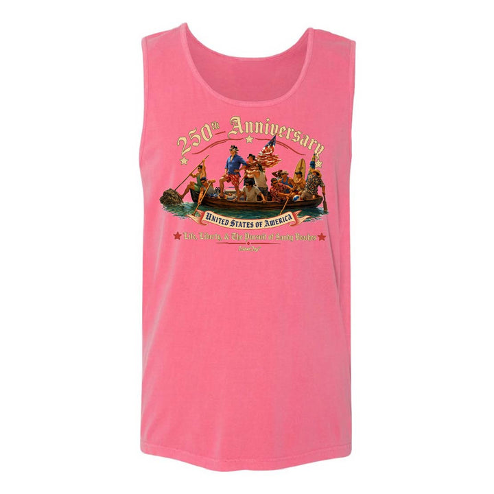 Pink tank top with a graphic design on a white background