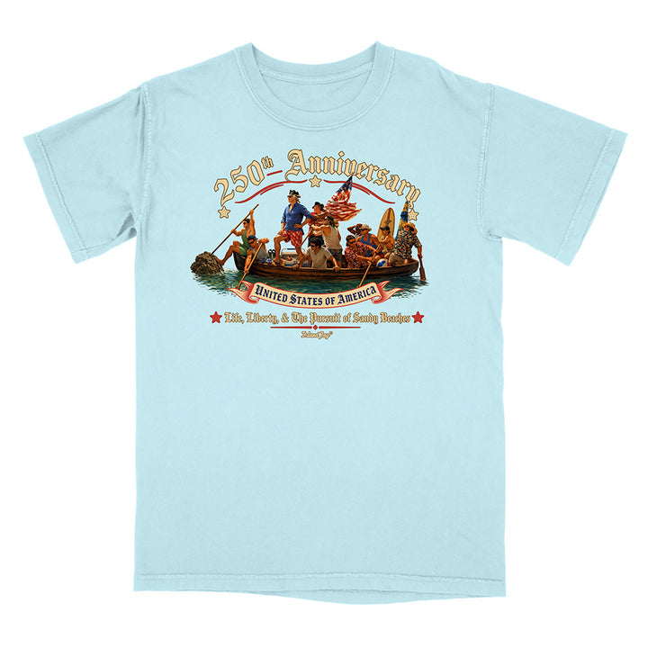 Light blue t-shirt with a graphic design on a white background