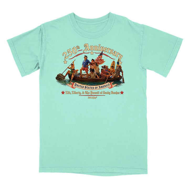 US 250th Anniversary beach landing design on green