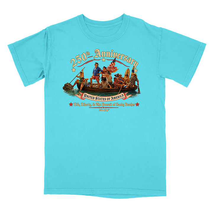 US 250th Anniversary beach landing design on lagoon blue