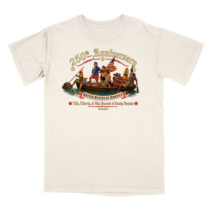 US 250th Anniversary beach landing design on natural white