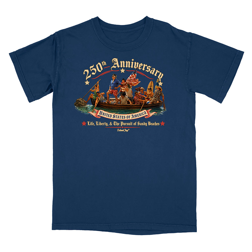 US 250th Anniversary beach landing design on blue