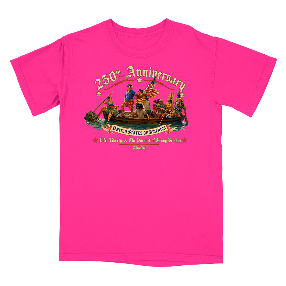 US 250th Anniversary beach landing design on neon pink