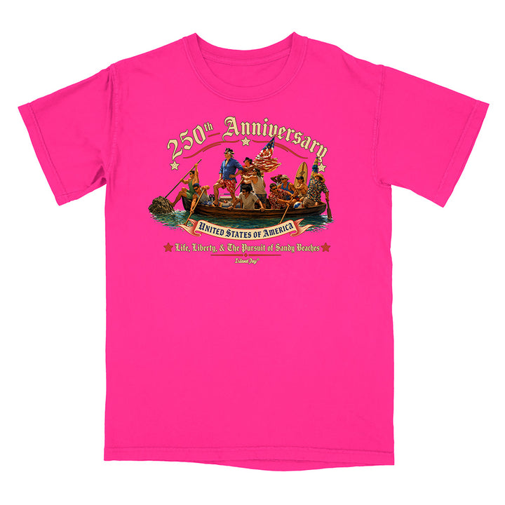 US 250th Anniversary beach landing design on neon pink