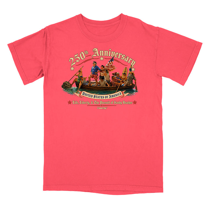US 250th Anniversary beach landing design on red