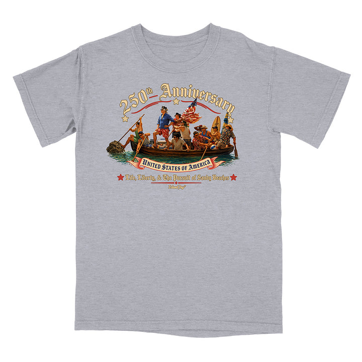 US 250th Anniversary beach landing design on grey