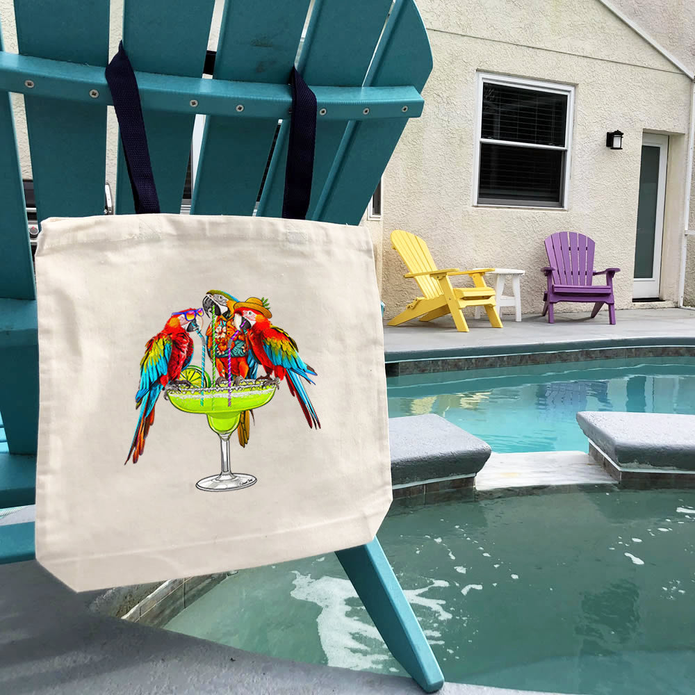 Margarita Parrot Party Canvas Beach Tote Bag by a pool