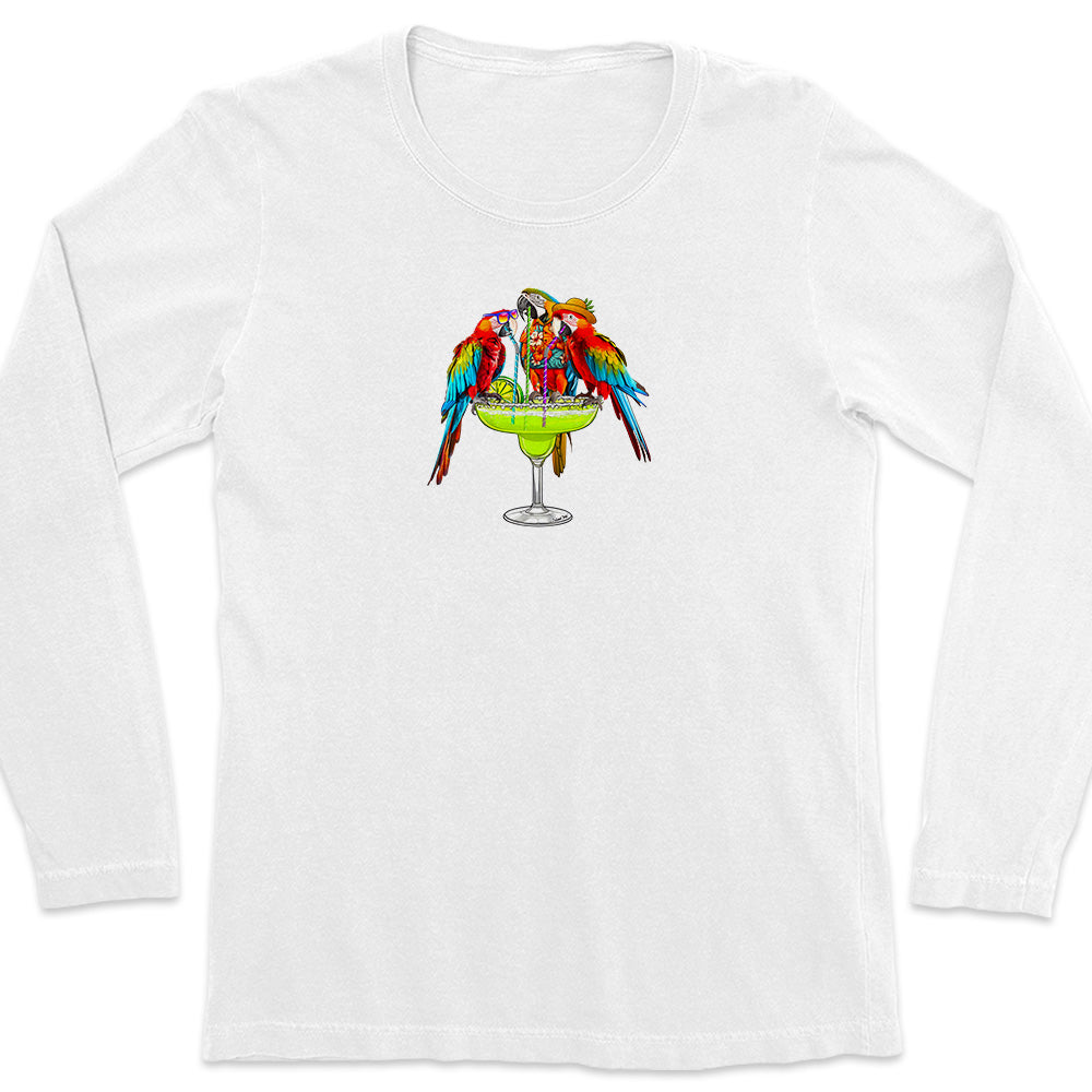 Women's Margarita Parrot Party Long Sleeve T-Shirt Ocean White