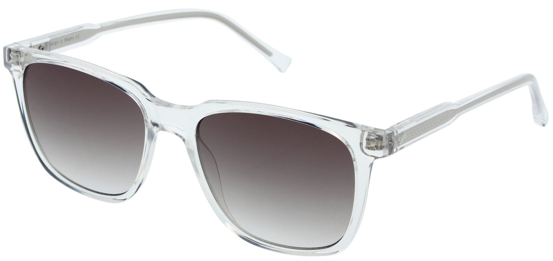 Clear frame sunglasses with gradient lenses on a white background