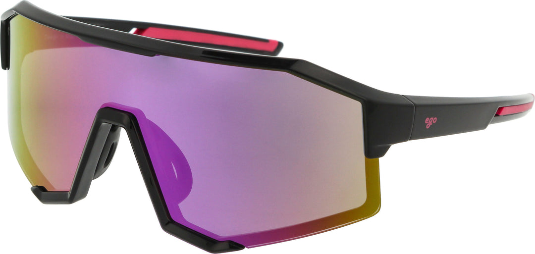 Sunglasses with black frame and colorful lens on a white background