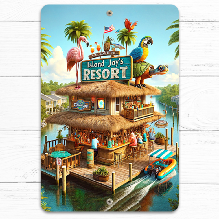 Island Jay's Resort 8" x 12" Beach Sign Closeup