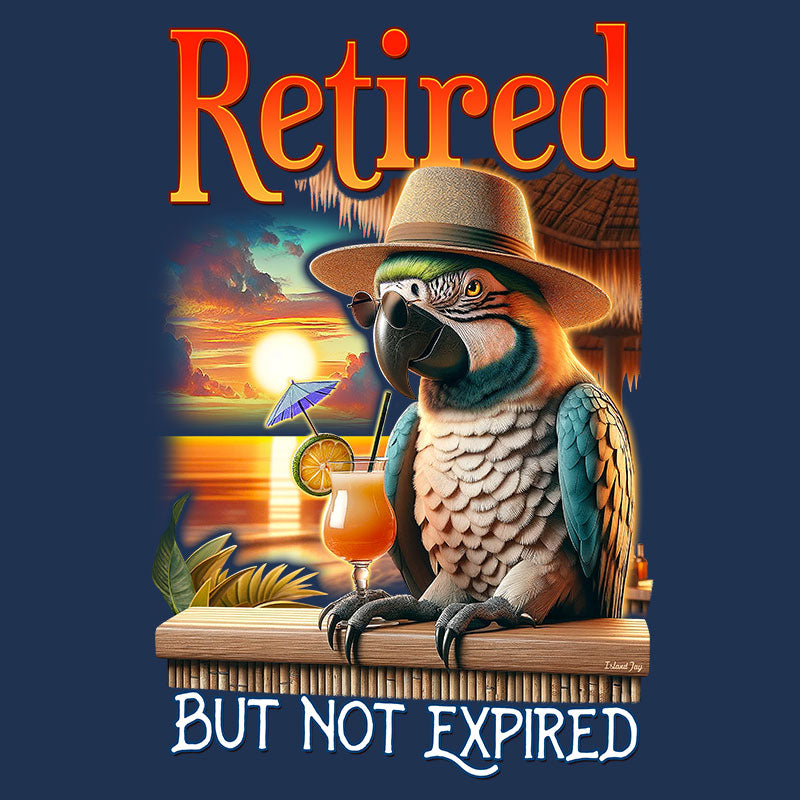 Retired But Not Expired Parrot T-Shirt Closeup