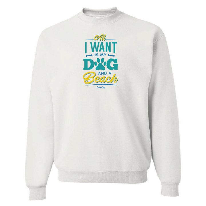 White sweatshirt with colorful text design on a white background