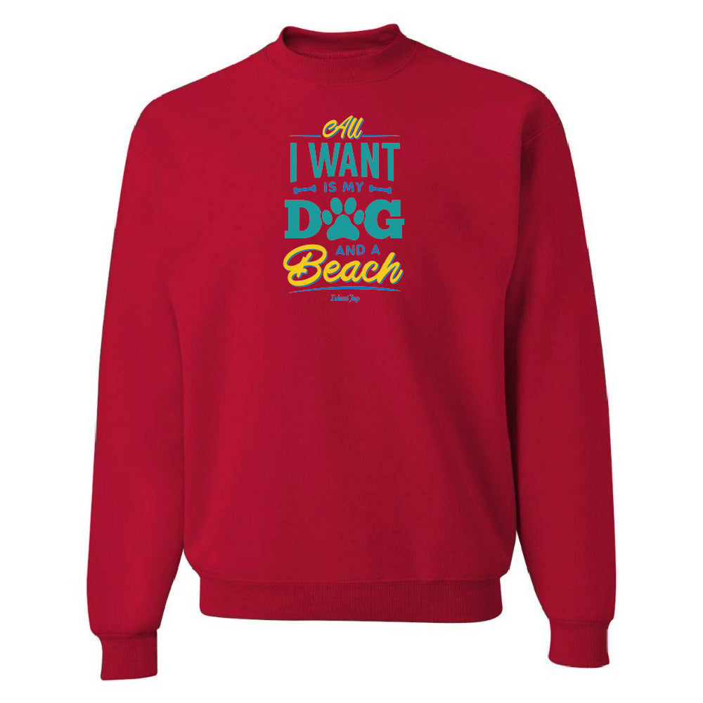 Red sweatshirt with colorful text design on a white background