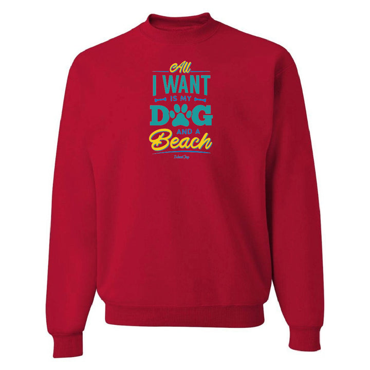 Red sweatshirt with colorful text design on a white background