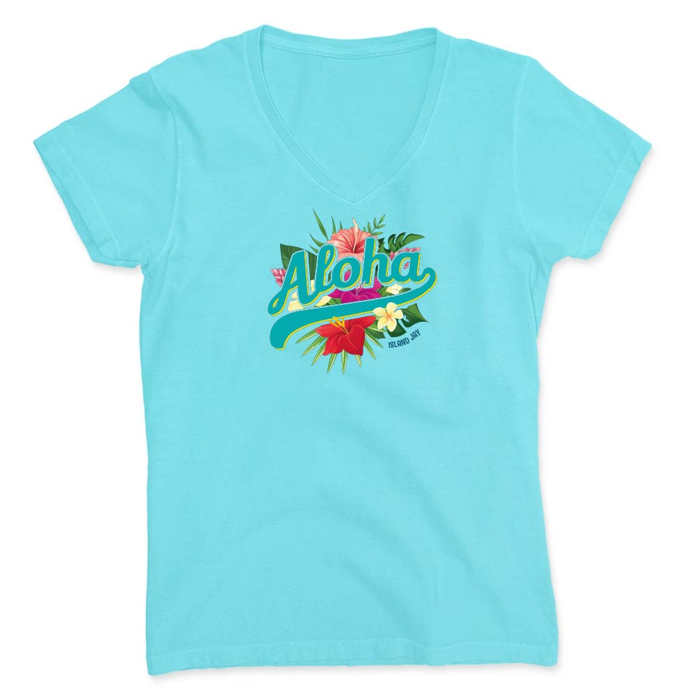 Women's Aloha Hibiscus V-Neck T-Shirt
