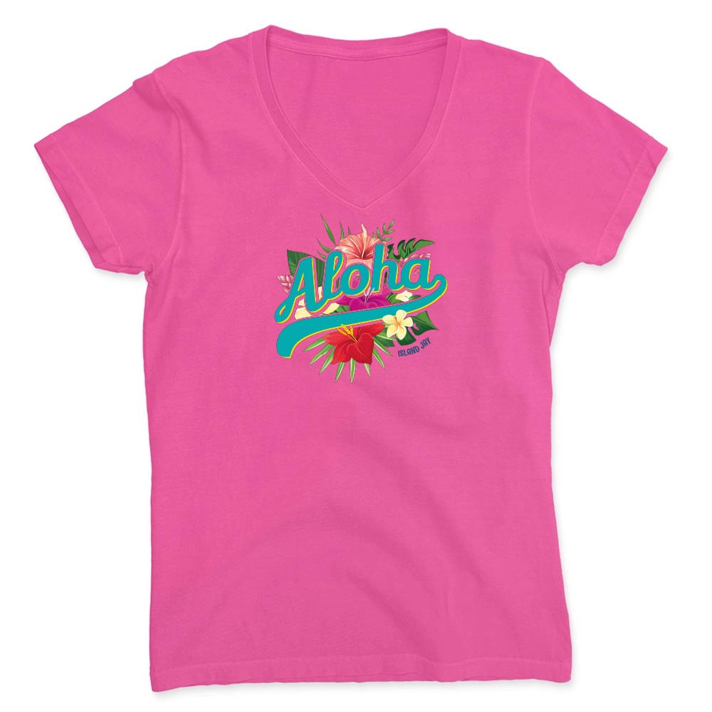 Women's Aloha Hibiscus V-Neck T-Shirt