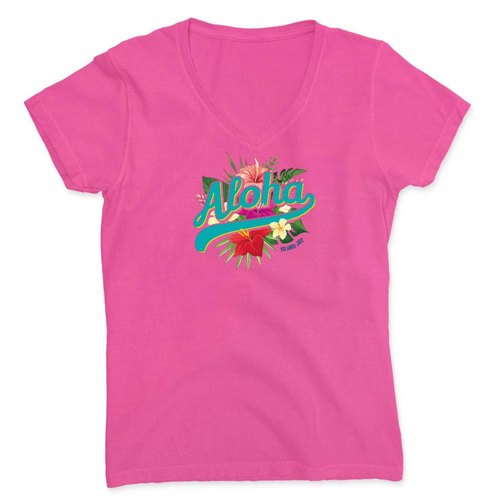 Women's Aloha Hibiscus V-Neck T-Shirt