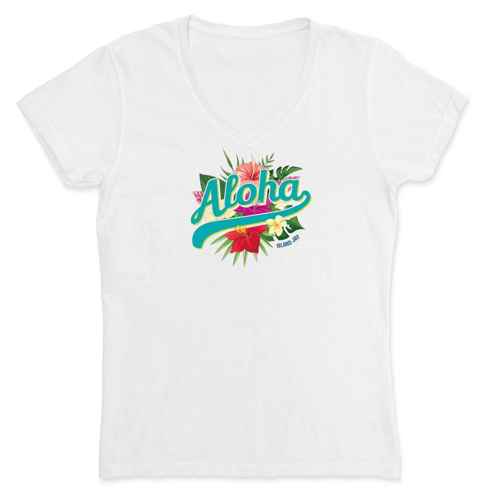 Women's Aloha Hibiscus V-Neck T-Shirt