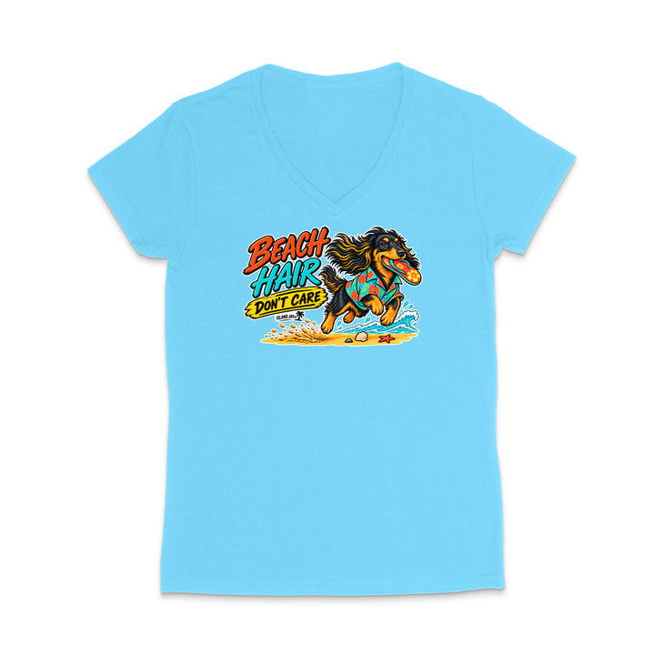 Beach Hair Don't Care Dog WOMEN'S V-Neck T-Shirt