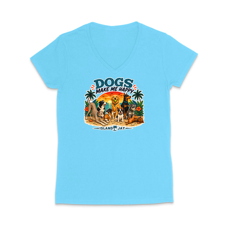 Dogs Make Me Happy WOMEN'S V-Neck T-Shirt