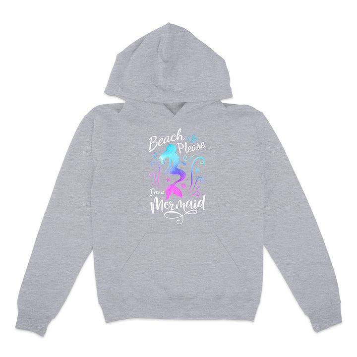 Gray hoodie with mermaid design and text on a white background