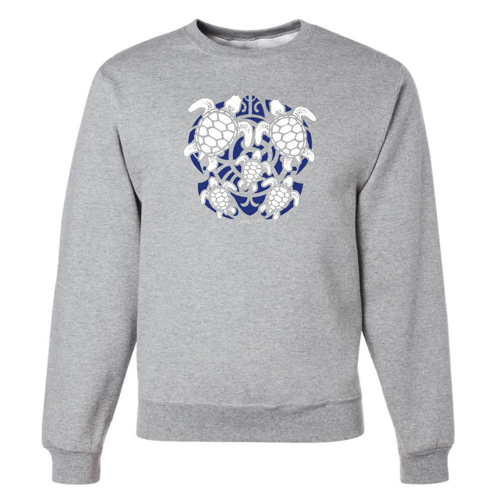 Heather Grey hoodie with a blue and white turtle graphic on a white background